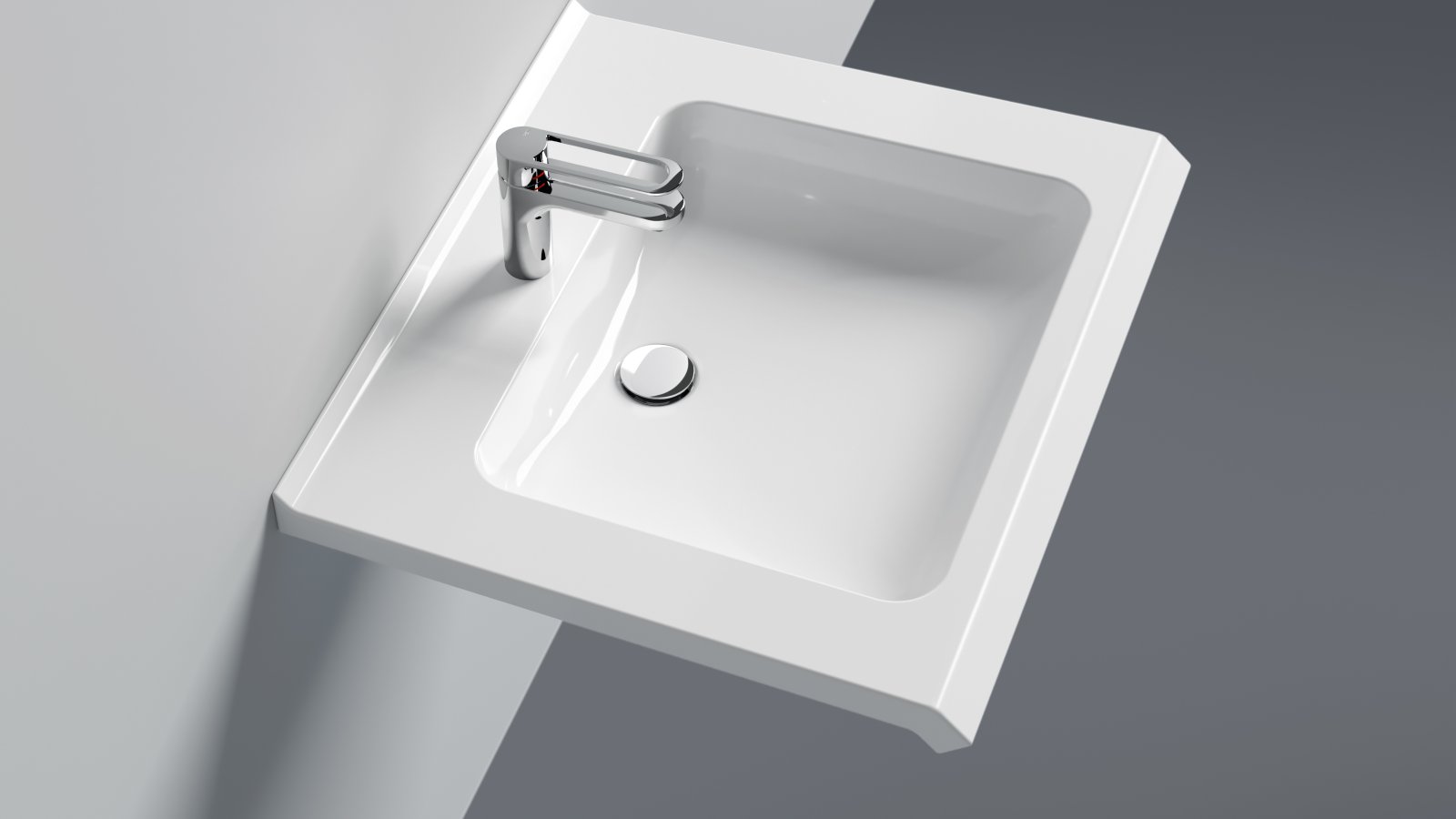 Washbasin with single lever tap in chrome